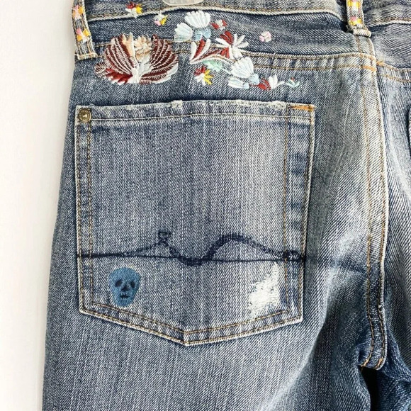 Zac Posen X 7 For All MAnkind Embroidered Low Waist Flared Jeans 31 - Picture 7 of 13